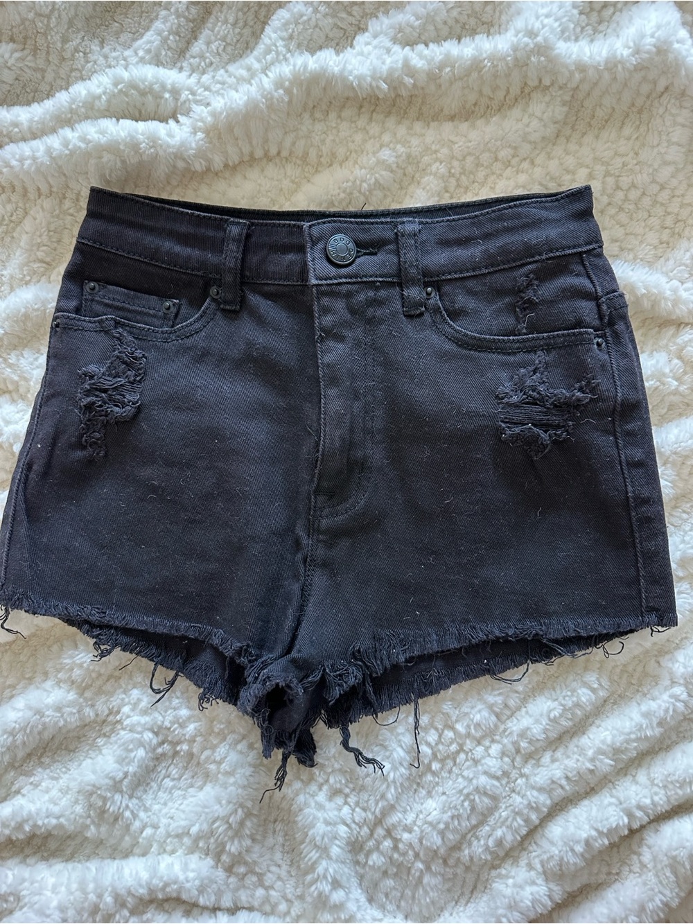 BDG Black High-Rise Distressed Denim Shorts